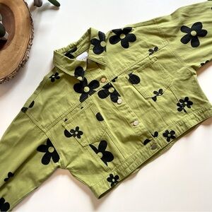 Le Lis Lime Green Black Daisy Boxy Cropped Jacket | Medium